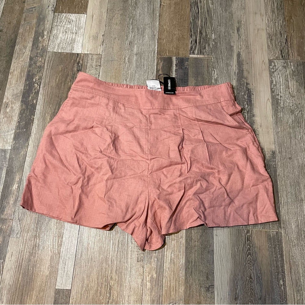 Express shorts high waisted linen shorts pink pull on size L NWT